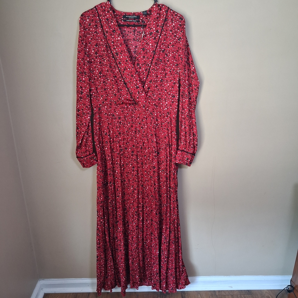 Scotch And Soda Anthropologie NWOT Red Printed Pleated Maxi Dress; Size M - Picture 3 of 12